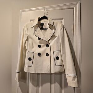 INC International Concepts Cream Pea Coat with Black Trim